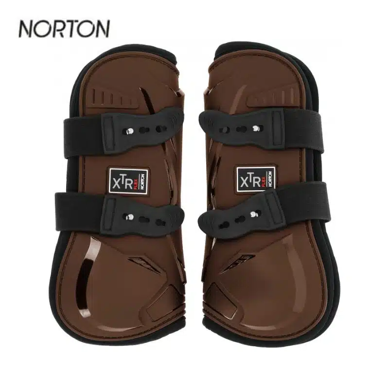 Guêtres NORTON XTR Flex à boutons protège tendons cheval choco 530676 Sellerie Equinoxe Shop Fuveau