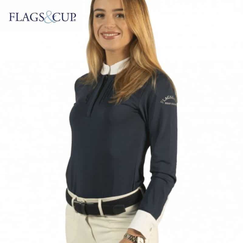 Flags and Cup - Polo KAVALA Dame - Manches Longues marine