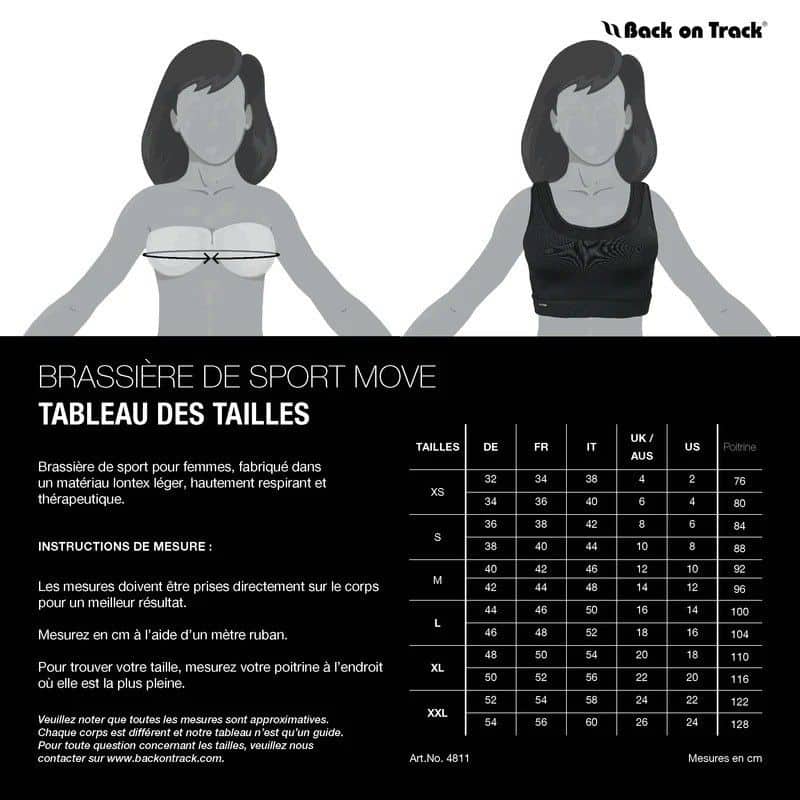 Brassière de sport Move Back on Track guide des tailles SELLERIE EQUINOXE
