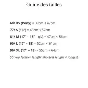 Correspondance des tailles étrivières mono branches Equiline SC013PBJ114 Sellerie Equinoxe Shop Fuveau