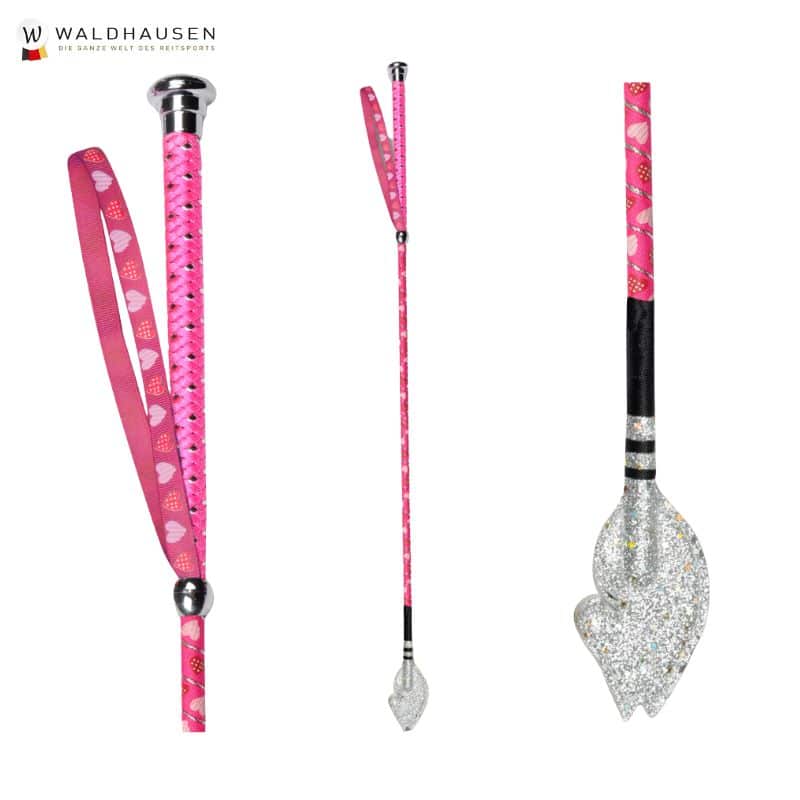 Cravache rose tête de cheval paillettes Waldhausen enfants Sellerie Equinoxe