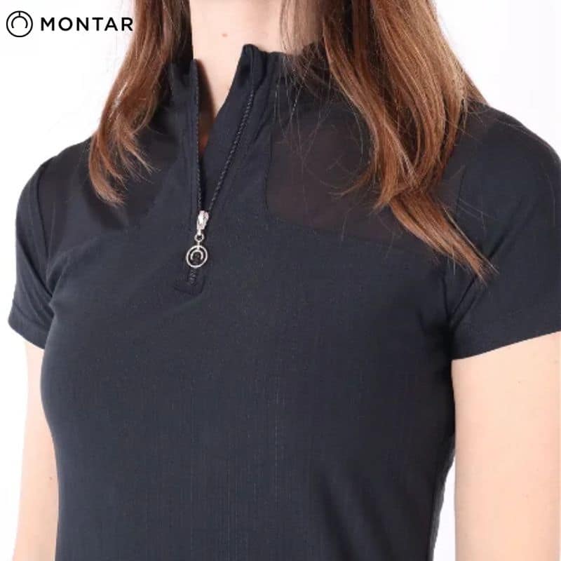POLO D'EQUITATION MOMEADOW MESH POLO BLACK MONTAR SS24 equinoxe-shop