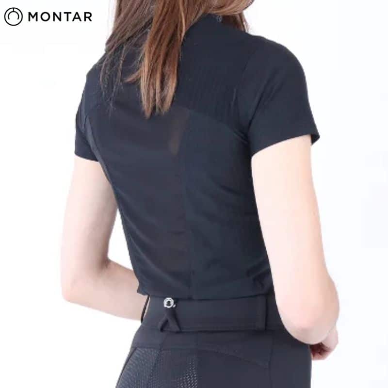 POLO D'EQUITATION MOMEADOW MESH POLO REAR BLACK MONTAR SS24 equinoxe-shop