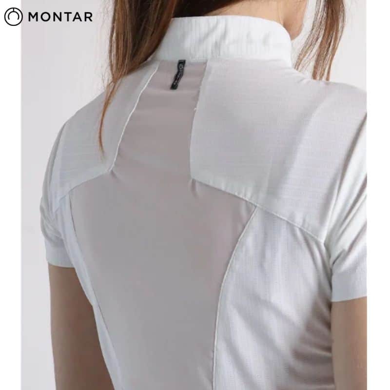 POLO D'EQUITATION MOMEADOW MESH POLO REAR WHITE MONTAR SS24 equinoxe-shop