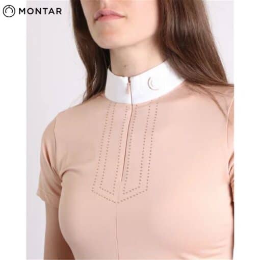 POLO DE CONCOURS MOVIOLET WITH ROSEGOLD CRYSTALS AND LOGO NUDE MONTAR Sellerie Equinoxe