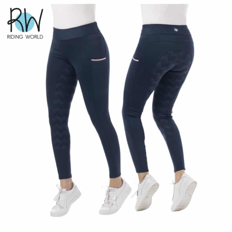 Pantalon d'équitation Legging Agadir marine fond silicone RIDING WORLD Equinoxe-Shop