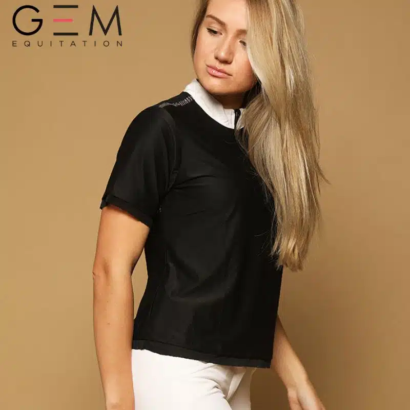 Polo Tinder manches courtes noir GEM EQUITATON SS 24 Sellerie Equinoxe-Shop