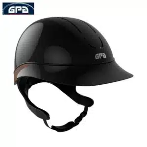 Casque d'équitation GPA Speed Air Global TLS Noir glossy gris Sellerie Equinoxe Shop Fuveau