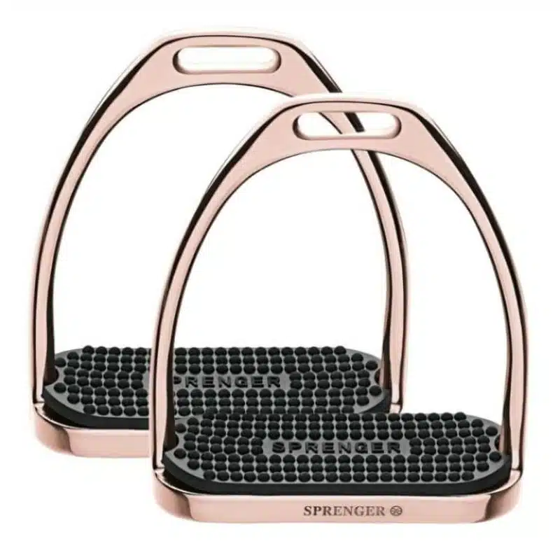 Étriers rose gold à semelle caoutchouc SPRENGER Sellerie Equinoxe Shop Fuveau