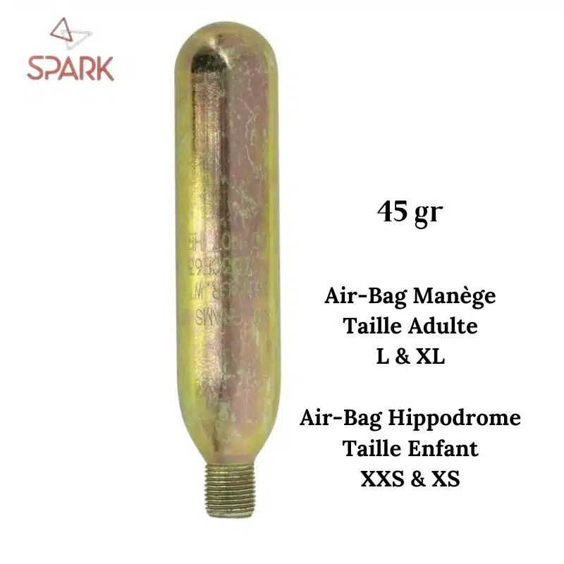 Cartouche de gaz 45 gr pour Gilet Airbag d'équitation Manège et Hippodrome SPARK Sellerie Equinoxe Shop Fuveau