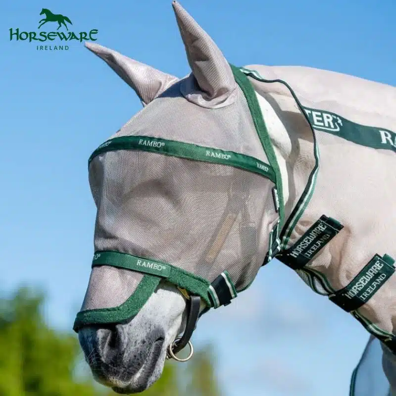 RAMBO FLYMASK PLUS NON TREATED OATMEAL_GREEN Horseware Sellerie Equinoxe Shop