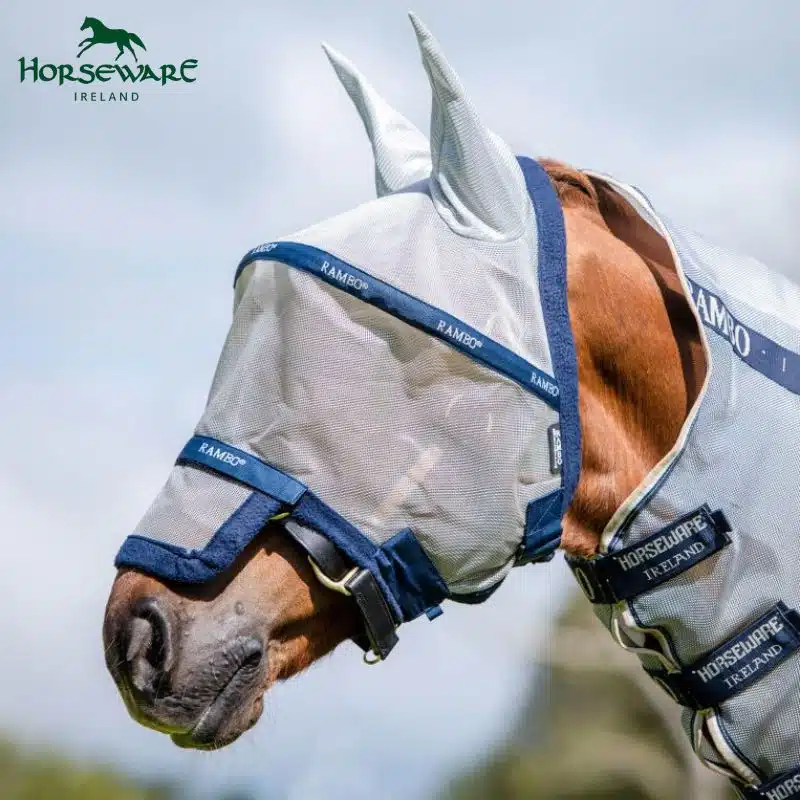 RAMBO FLYMASK PLUS NON TREATED SILVER_NAVY Horseware Sellerie Equinoxe Shop