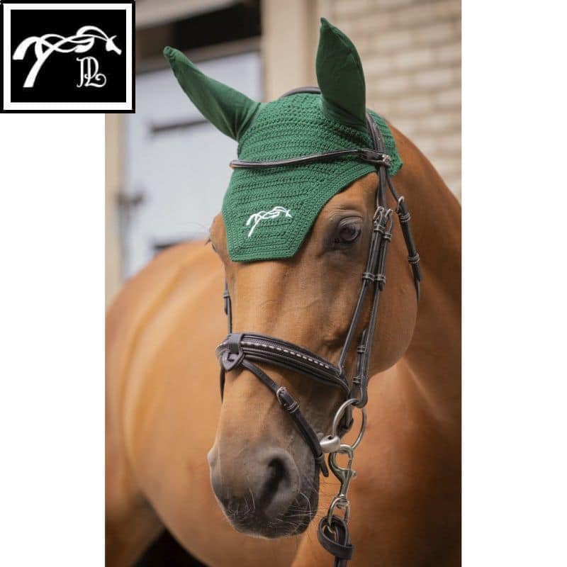 Bonnet Anti-Mouche Wellington Velvet Vert Foncé - Protection Oreilles Cheval