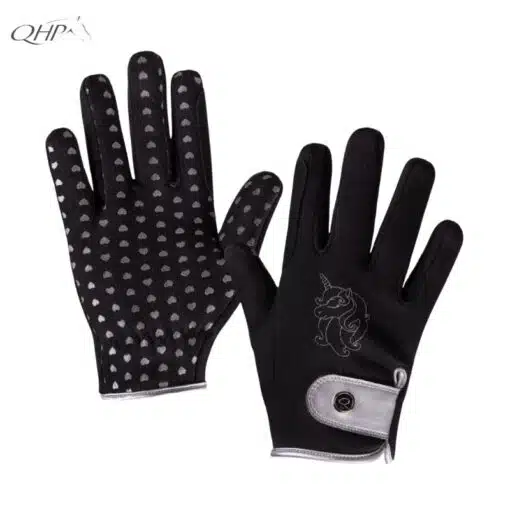 Gants d'équitation enfant Lissie noir QHP hiver 24 Sellerie Equinoxe Shop Fuveau