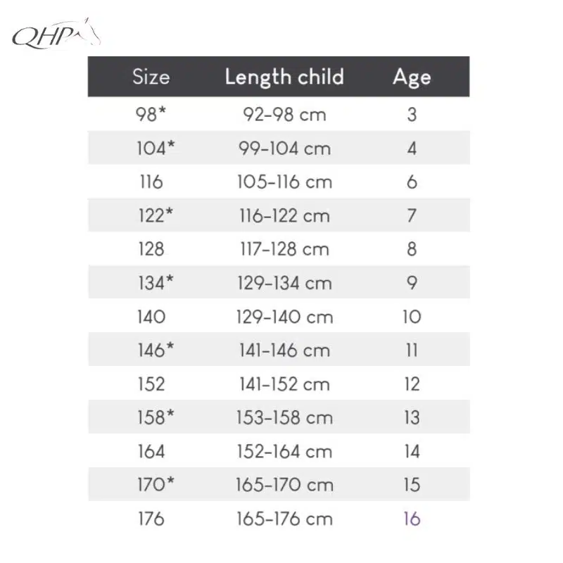 Guide des tailles Polo Junior QHP Sellerie Equinoxe Shop Fuveau
