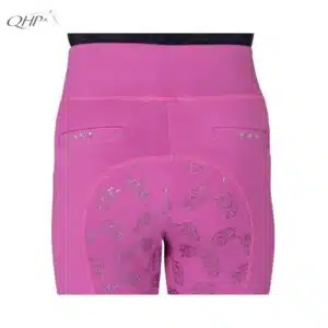 Legging d'équitation Lissie Junior full grip QHP détail rose fushia Sellerie Equinoxe Shop Fuveau