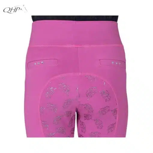 Legging d'équitation Lissie Junior full grip QHP détail rose fushia Sellerie Equinoxe Shop Fuveau