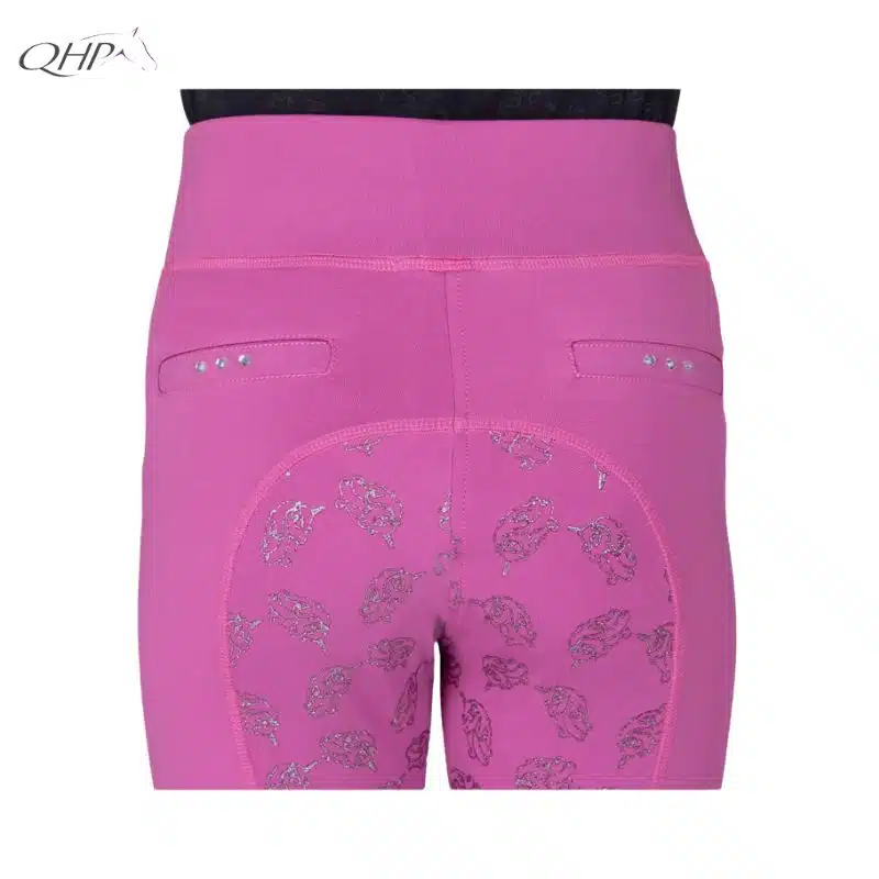 Legging d'équitation Lissie Junior full grip QHP détail rose fushia Sellerie Equinoxe Shop Fuveau