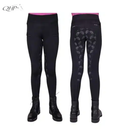 Legging d'équitation Lissie Junior full grip QHP noir Sellerie Equinoxe Shop Fuveau