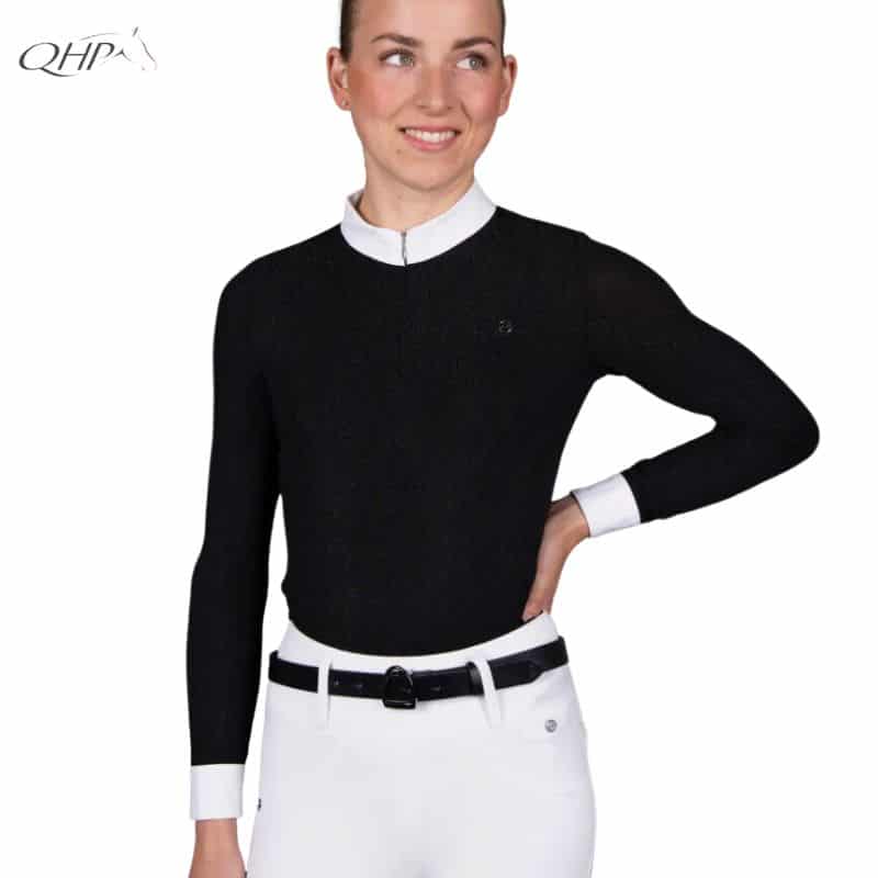 Polo de concours Juliet dame noir QHP noir Sellerie Equinoxe Shop Fuveau