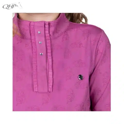 Polo d'équitation manches longues Lissie Junior rose licorne coeur QHP Sellerie Equinoxe Shop Fuveau