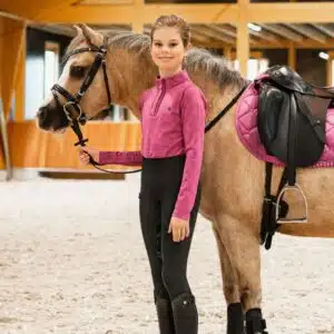 Polo d'équitation manches longues Lissie Junior rose poney QHP Sellerie Equinoxe Shop Fuveau