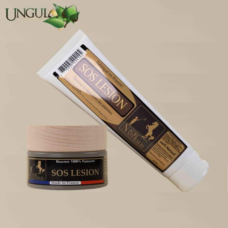 Tube de 100 ml et pot de 50 ml du baume SOS Lésion Ungula Naturalis pour cheval