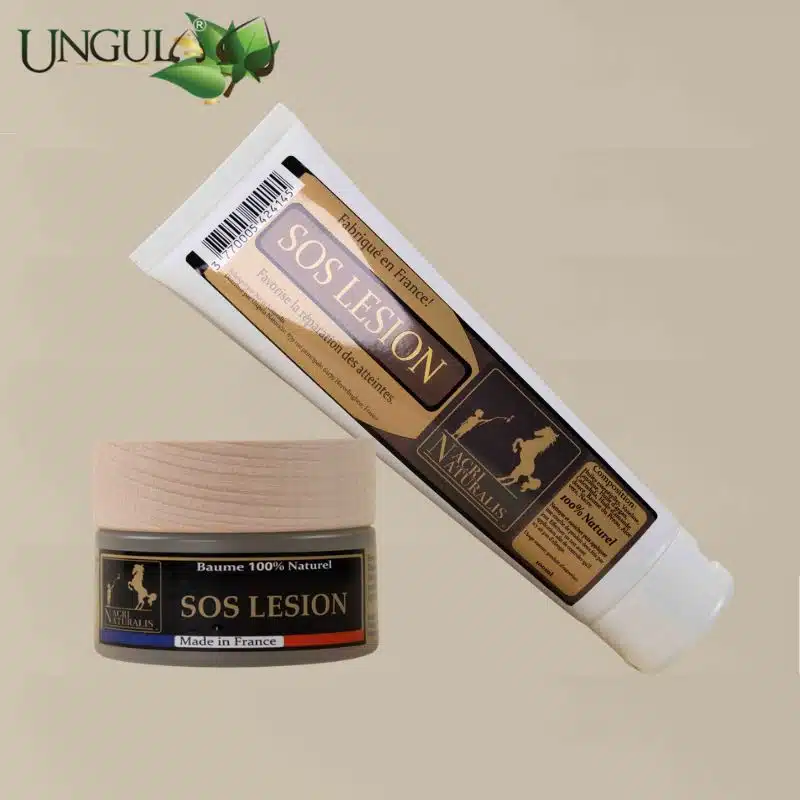 Tube de 100 ml et pot de 50 ml du baume SOS Lésion Ungula Naturalis pour cheval