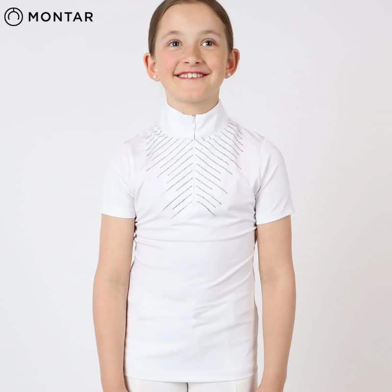 Polo de concours Bling competition top blanc enfant MONTAR by Sellerie Equinoxe Shop Fuveau