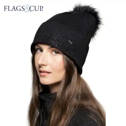 Bonnet strass pompon IKERASA FLAGS & CUP noir Sellerie Equinoxe Shop Fuveau