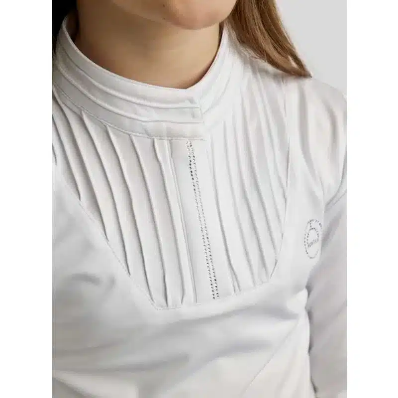 Détail MOROSIE JUNIOR LS PINTUCKS COMPETITION SHIRT WHITE MONTAR by Sellerie Equinoxe