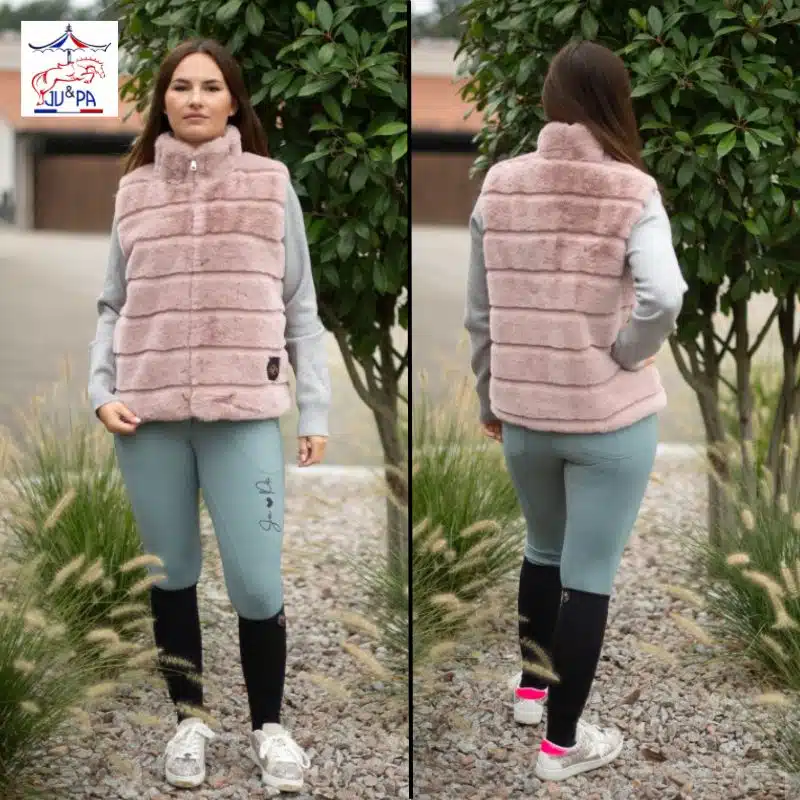 Gilet sans manches Virginie fausse fourrure rose Ju et Pa by Sellerie Equinoxe Shop Fuveau