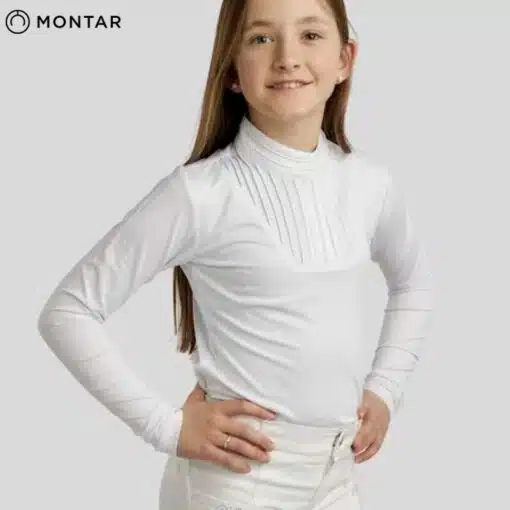 Polo de concours MOROSIE JUNIOR LS PINTUCKS COMPETITION SHIRT WHITE enfant MONTAR by Sellerie Equinoxe Shop Fuveau