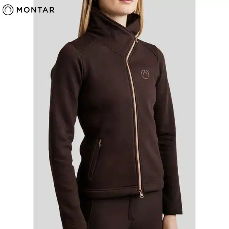 SWEAT MONAJA ROSEGOLD FULL ZIP WITH CRYSTALS LOGO ON BACK BROWN MONTAR by Sellerie Equinoxe