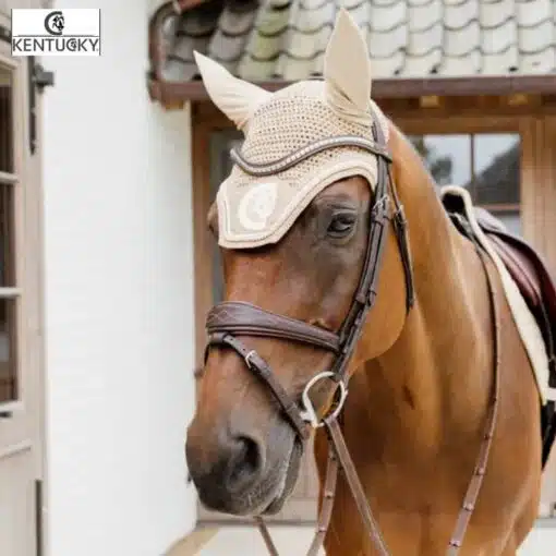 Bonnet Fly Veil Wellington 3D Logo Rope beige Kentucky Horsewear Sellerie Equinoxe