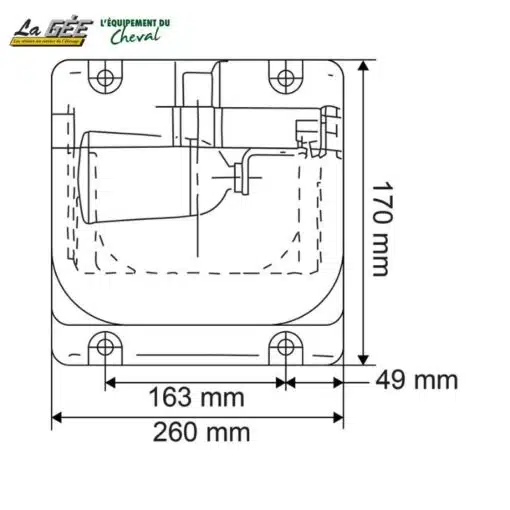 Dimensions Abreuvoir à niveau constant Polyflex standard pour chevaux et poneys LA GEE Sellerie Equinoxe Shop