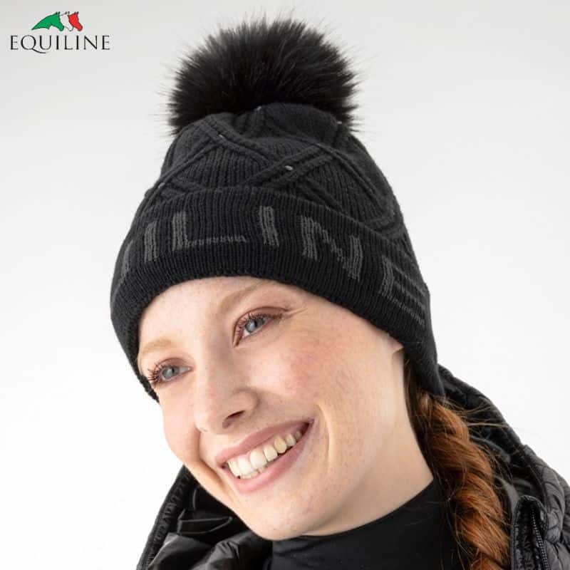 Bonnet à pompon Gajunep strass noir Equiline AH24 Sellerie Equinoxe Shop Fuveau