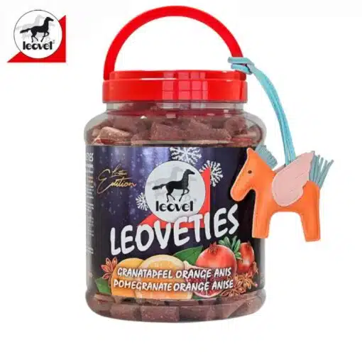 LEOVET Friandises pour chevaux Leoveties édition limitée Noël 2024 grenade orange anis Sellerie Equinoxe Shop Fuveau