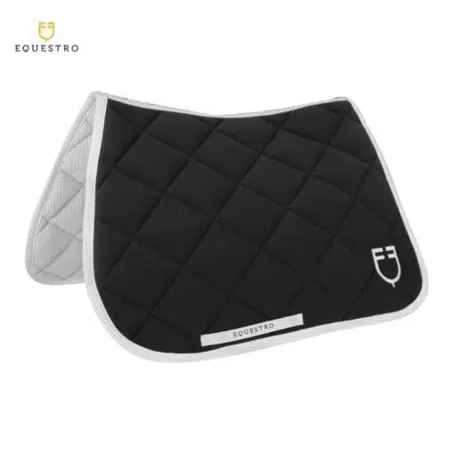 tapis d'équitation EQUESTRO QUILTED TECHNICAL FABRIC JUMPING SADDLE PAD Black White Line Sellerie Equinoxe Shop