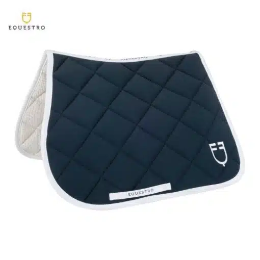 tapis d'équitation EQUESTRO QUILTED TECHNICAL FABRIC JUMPING SADDLE PAD Navy White Line Sellerie Equinoxe Shop