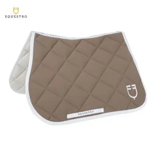 tapis d'équitation EQUESTRO QUILTED TECHNICAL FABRIC JUMPING SADDLE PAD Taupe White Line Sellerie Equinoxe Shop