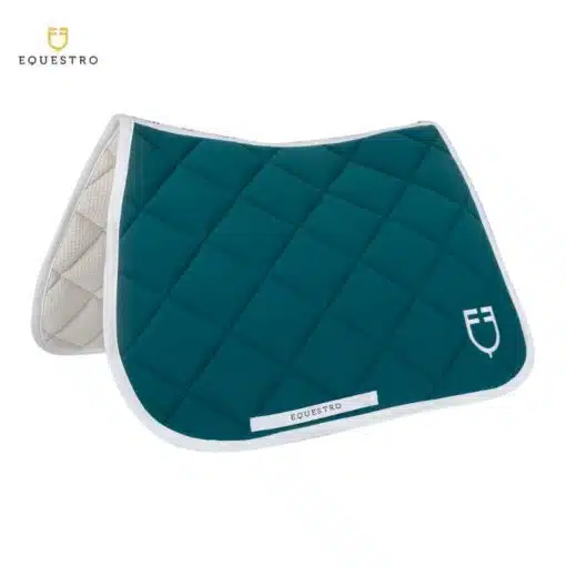 tapis d'équitation EQUESTRO QUILTED TECHNICAL FABRIC JUMPING SADDLE PAD canard White Line Sellerie Equinoxe Shop