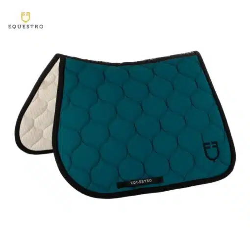 tapis d'équitation EQUESTRO QUILTED TECHNICAL FABRIC JUMPING SADDLE PAD Pétrole Sellerie Equinoxe Shop