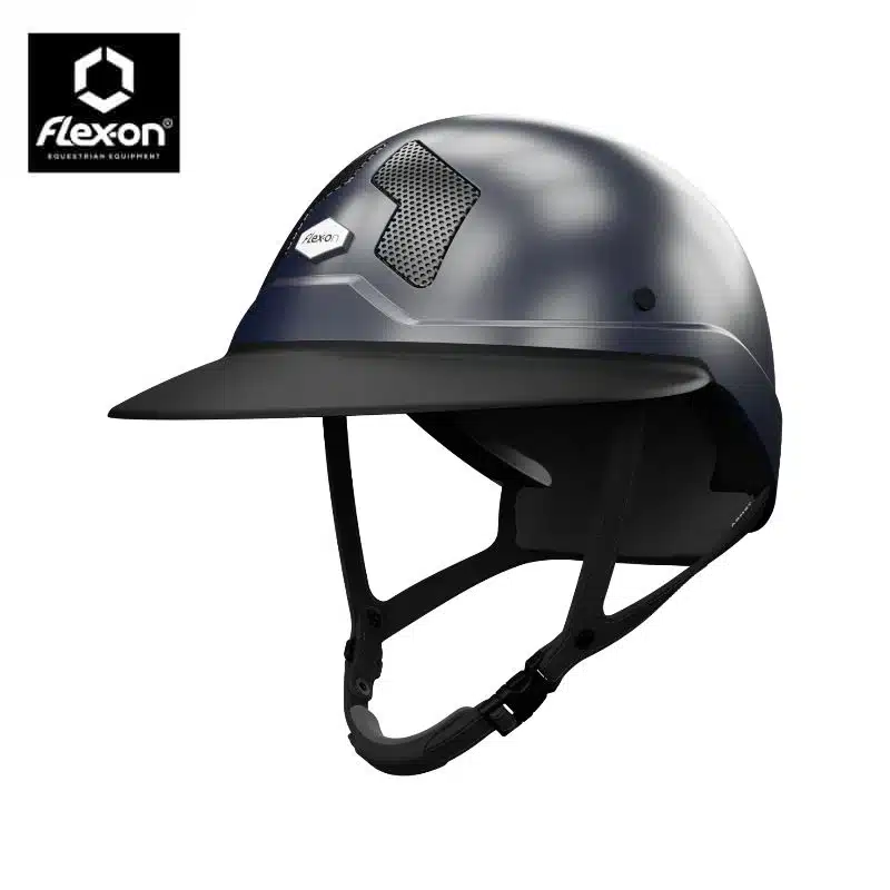 Casque d'équitation Armet Angel marine mat jugulaire noir Flex-On Sellerie Equinoxe Shop Fuveau