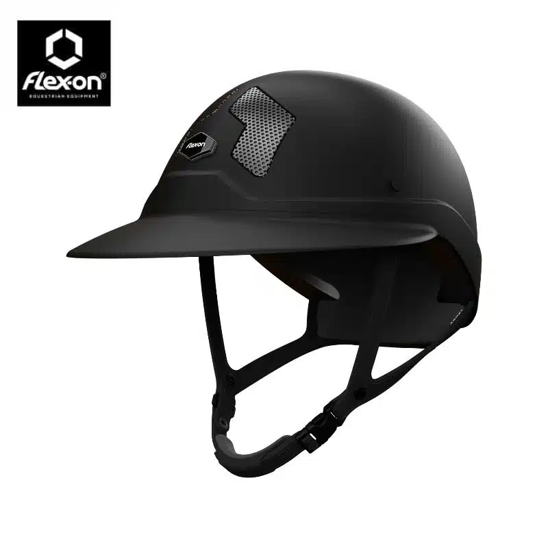 Casque d'équitation Armet Angel noir jugulaire noir Flex-On Sellerie Equinoxe Shop Fuveau