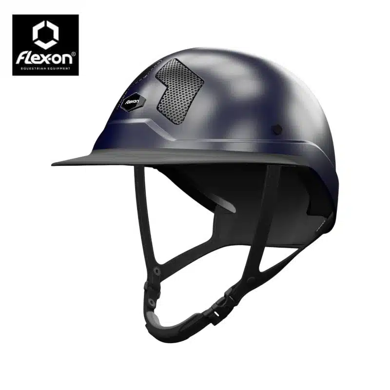 Casque d'équitation Armet marine mat visière mixte jugulaire noir Flex-On Sellerie Equinoxe Shop Fuveau