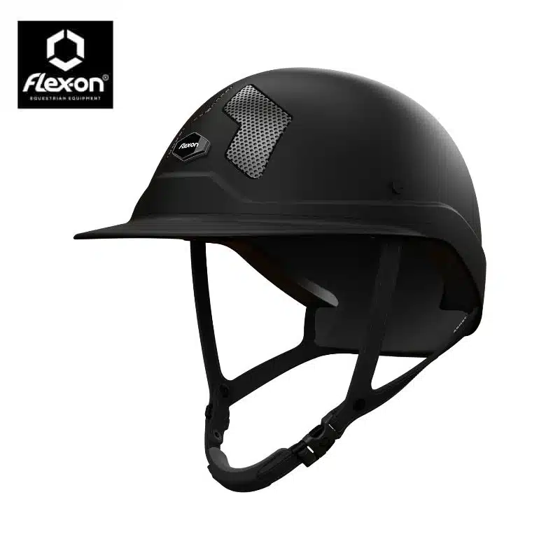 Casque d'équitation Armet noir mat jugulaire noir Flex-On Sellerie Equinoxe Shop Fuveau