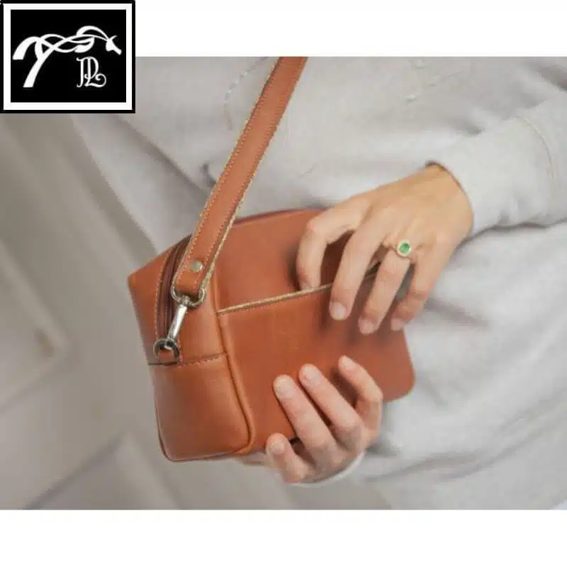 Sac à main rectangulaire LALY GOLD cognac Pénélope Store Sellerie Equinoxe Shop Fuveau