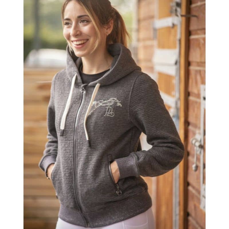 Sweat zippé à capuche Tressy Flock gris Pénélope Store Sellerie Equinoxe Shop Fuveau