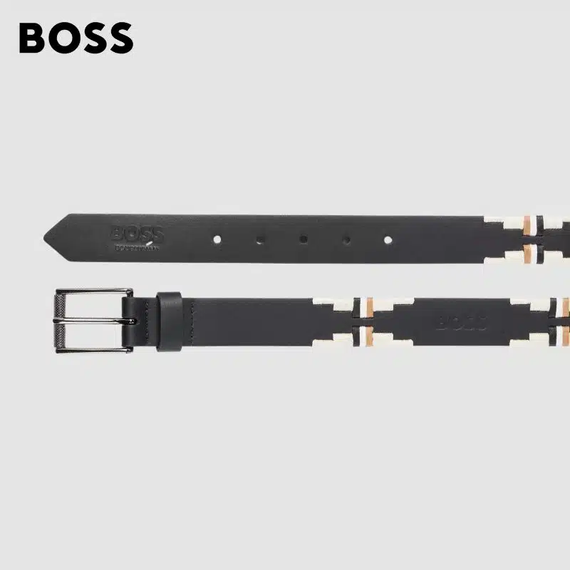 CEINTURE D’ÉQUITATION EN CUIR À RAYURES EMBLÉMATIQUES BRODÉES À LA MAIN NOIR Hugo Boss Equestrian SS25 by Sellerie Equinoxe Shop